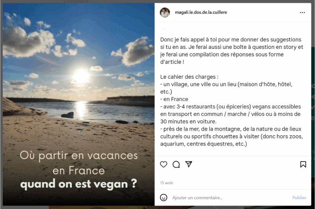 Photo de coucher de soleil avec texte inséré "où partir en vacances en France quand on est vegan ?"