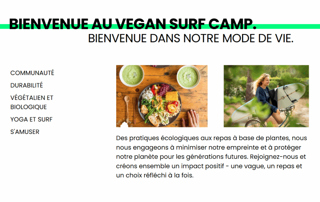 Extrait du site du vegan surf camp